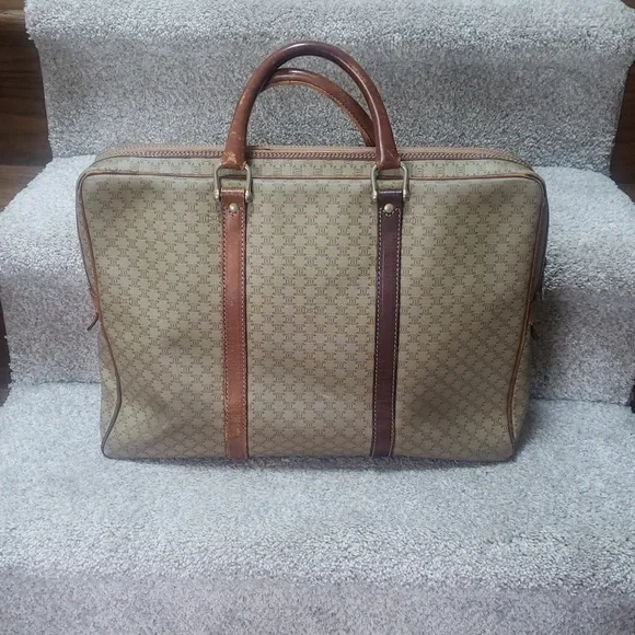 Celine Tan/Brown Leather/Coated Canvas Briefcase Document case Authentic Vintage - Picture 11 of 17